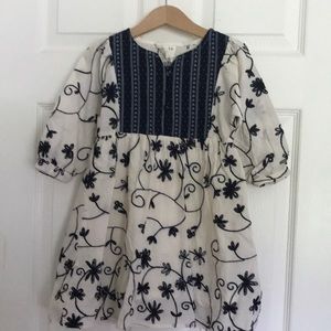 Toddler girls cream and navy 3/4 sleeve dress